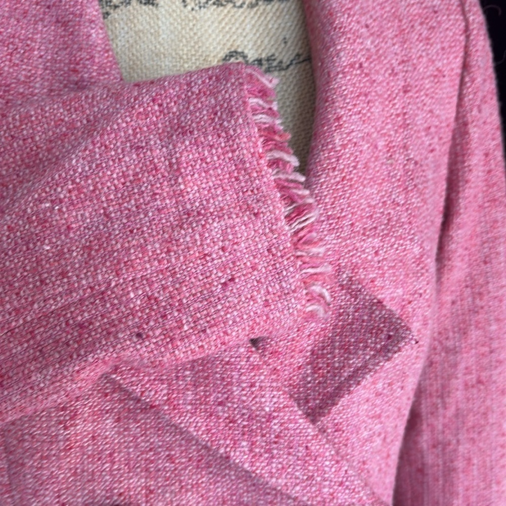 Cabi Madison Avenue pink tweed double breasted coat fringe hem gold hardware - Picture 7 of 16